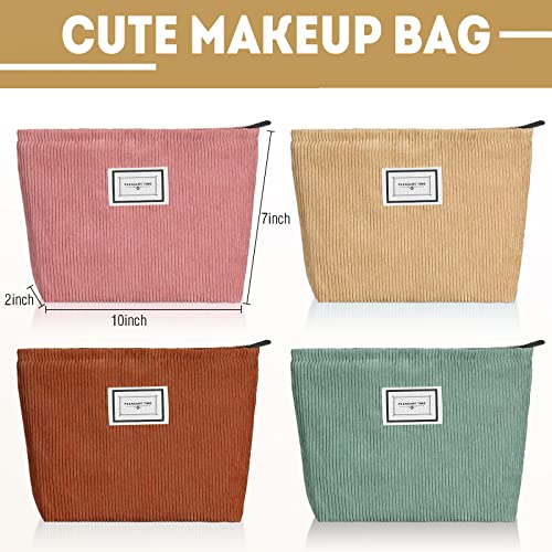 Sanwuta 4 Pack Velvet Makeup Bag Cosmetic Bag for Women Large Capacity Corduroy Pouch Zipper Canvas Travel Toiletry Purse Make up Organizer Case Accessories(Rainbow Color,Plaid) - color: Rainbow Color