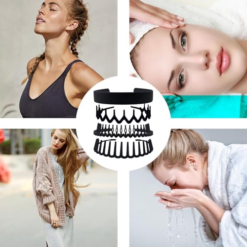 Set of 8 Non Slip Plastic Headbands for Women Men Teen and Girls, Black Matte Material Hair Bands, Wide and Skinny Head Bands with Teeth Comb (4 Styles Set 1) - size: 1 Count (Set of 8 headbands, 4 styles Set 1)