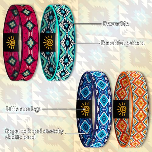 4 Pcs Surfer Beach Bracelets for Men Women Inspirational Elastic Comfy Summer Reversible Wristband Gifts Friendship Bracelets - color: Western Aztec-Bracelets, size: (7.5") Large