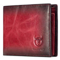 BULLCAPTAIN RFID Wallets for Men,Genuine Leather Wallet QB-05（Crimson ） | Slim,Bifold,Front Pocket Wallet, 2 ID Windows,11 Card Slots,RFID Blocking TechnologyGift Choice - color: Crimson