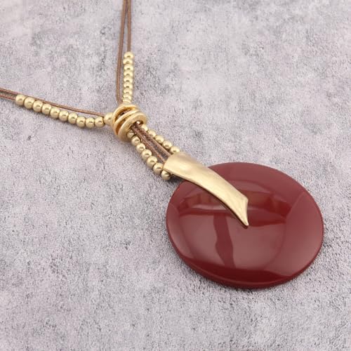 Leather Necklace for Women Large Pendant Hippie Choker Necklace Vintage Sweater Necklace Chunky Boho Necklaces for Women - style: Hippie Choker Necklace