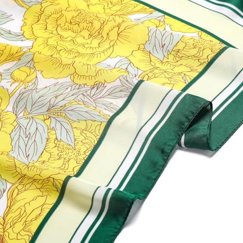 Stlvoll 27.5" Silk Neck Scarf of Women's Fashion Head Scarf Square Neck Satin Scarfs for Bag Hair Scarves Gift - color: Flower/Yellow/Green/Beige