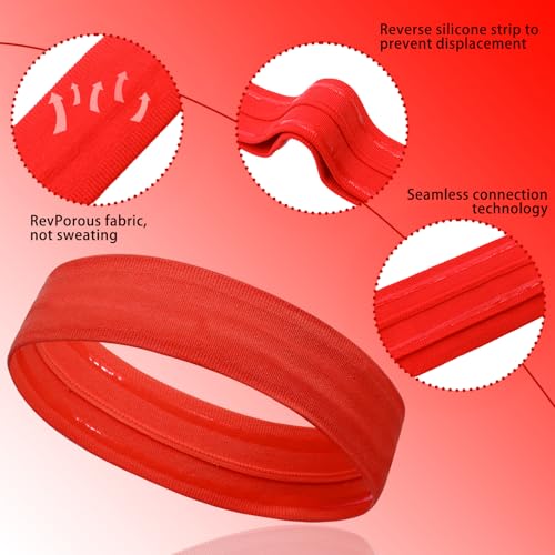 Workout Headbands Non Slip Headband Sport Headbands Sweatbands Elastic Sport Hair Bands for Sports Travel Indoor Fitness Gym - color: red
