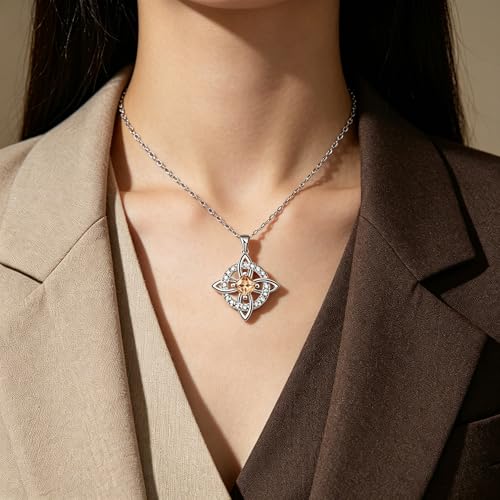 Mystical Birthstone Witches Knot Necklace – Natural Crystal Celtic Pendant, Wiccan Pagan Jewelry Gift for Women - color: March