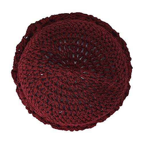 ZLYC Women Cotton Crochet Slouchy Beanie Hat Handmade Knit Summer Skull Cap - color: Burgundy Red