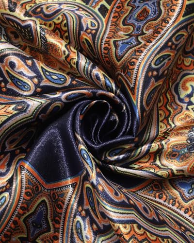 CHLINS 35" Satin Square Hair Scarf Bandanas - 3Pcs Large Silk Head Scarves Lightweight Sleeping Hair Wraps for Women - color: Brown+black+blue