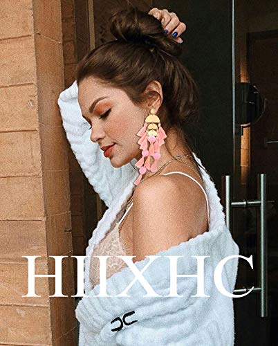 Long Tassel Earrings for Women Colorful Fringe Drop Dangle Earrings Bohemian Hawaiian Summer Beach Jewelry for Womens Vacation Outfits - color: Blush Pink