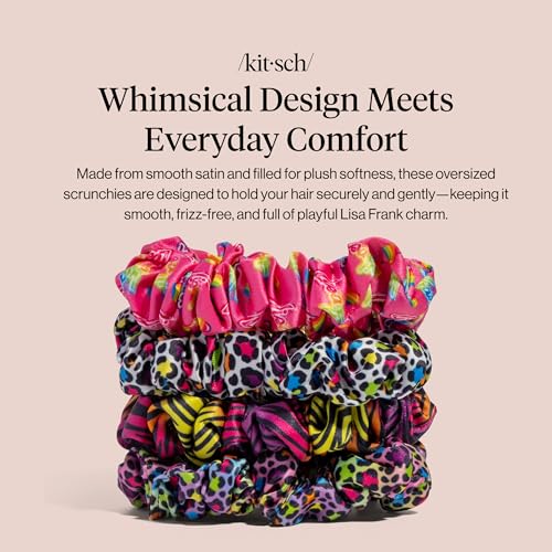 Lisa Frank x Kitsch Ruched Satin Scrunchies for Women - Softer Than Silk Scrunchies | Hair Ties No Damage for Frizz-Free Sleep | Ideal Gifts for Women - Rainbow Leopard 4 pcs - color: Rainbow Leopard