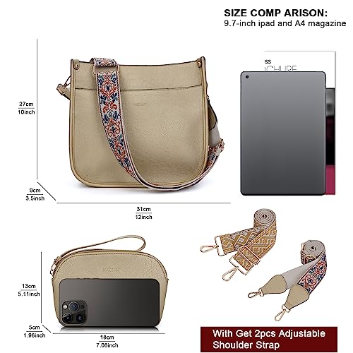 HKCLUF Crossbody Bag Purse for Women 2PCS/Set Leather Hobo Handbag Wallet Set With 2Adjustable Guitar Strap Shoulder Bag | Purse - color: A24-light Gold