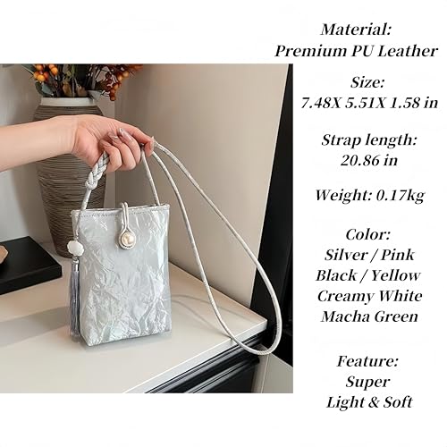 Women Mini Crossbody Bags Small Shoulder Bags CellPhone Purse Tassels Wallet Purse for Women - color: Silver