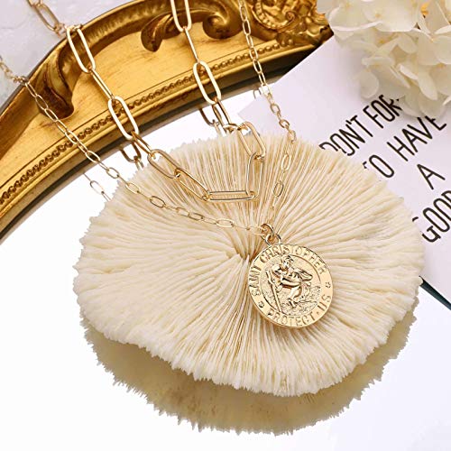 Turandoss 14K-Gold-Plated Necklaces for Women - Lock Evil Eye Medallion Vintage Coin Necklace Bee Sun Moon Shell Chain Necklace Layered Paperclip Chain Necklaces for Women Jewelry Gifts - style: "5-St. Christopher Pendant