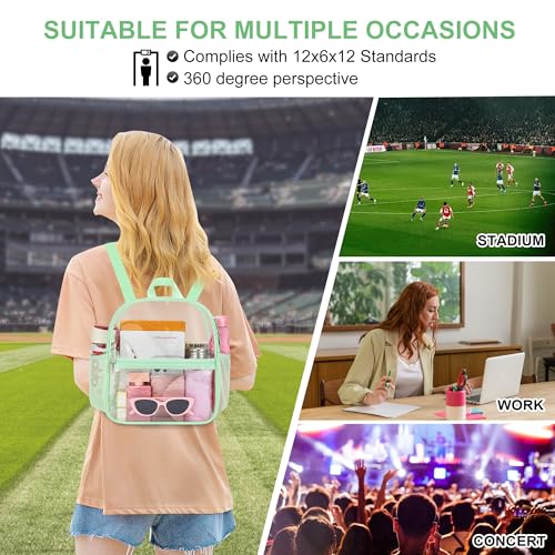 Oraben Clear Backpack Stadium Approved, 12 x 6 x 11 in, Small Transparent Backpack for Concerts, Sports Events, Festivals, Travel, Waterproof PVC, Adjustable Straps, Women Men - color: Avocado Green, style: Nylon Shoulder Straps