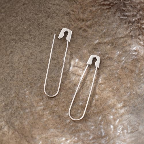 CHIC & ARTSY 925 Sterling Silver Safety Pin Earrings - Lightweight Comfortable Punk Paperclip Cartilage Hoop Earrings, Trendy Industrial Style Jewellery for Women and Men - color: White-#3
