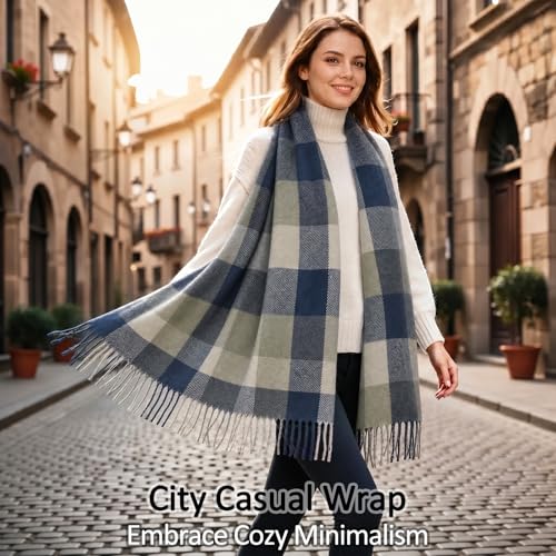 Loritta Womens Scarf Fashion Long Plaid Shawls Wraps Big Grid Winter Warm Lattice Large Scarves Gifts - color: F-blue Grey Lattice