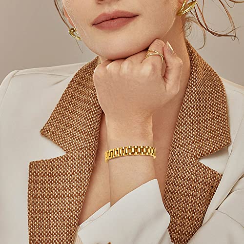 MPRAINBOW 2pcs 18K Gold Plated Chain Link Bracelet, Stainless Steel Crystal Friendship Bracelets Bangle,Watch Band Chains Wristband Jewelry with Adjust Tool - color: Gold-21cm