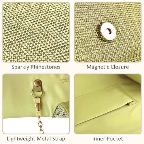PACETAP Rhinestone Clutch Purses for Women, Sparkly Glitter Evening Bags Handbag Crossbody Bag for 1920s Party Wedding Prom(Light Yellow) - color: Rhinestone Light Yellow