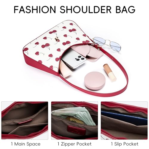CLUCI Shoulder Bag for Women, Cherry Purses for Women, Cherries Handbag Hobo Bags Vegan Leather Crossbody Purse with Adjustable Strap - color: B-cherry-small
