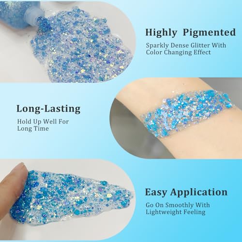 MEICOLY Chameleon Mermaid Blue Body Glitter,Chunky Face Glitter for Halloween,Color Changing Mermaid Glitter Face Paint,Glitter Sequins for Face Body Hair,Festival Party Cheer Glitter Makeup - color: chameleon mermaid blue body glitter