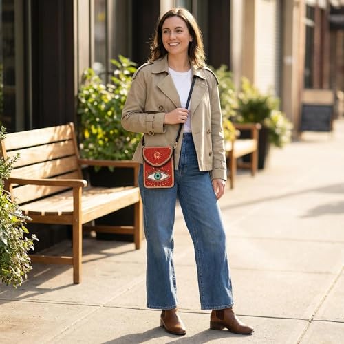 Small Crossbody Bags for Women Designer Cell Phone Bag Boho Shoulder Wallet Purse - color: Red Eye