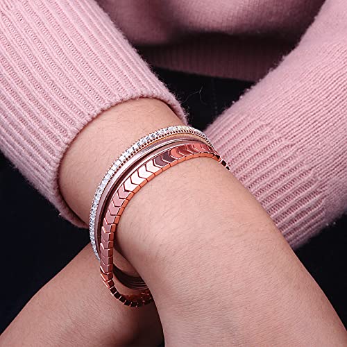 FANCY SHINY Hematite Leather Wrap Bracelets Beaded Healing Stone Cuff Bracelet Rhinestone Boho Jewelry Gift for Women with Clasp - color: Rose Gold