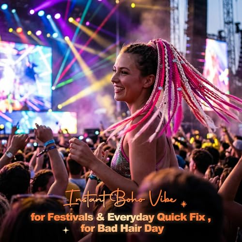 SEIKEA Boho Braided Ponytail Extension on Hair Tie, 16" Full Volume Lightweight Viking Dreadlock Ponytail Braid in Dreadlock Extensions with Beads and Shells, Festival Hair Accessories for Women Girls - color: Platinum with Aqua Pop