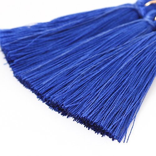 boderier Bohemian Statement Thread Tassel Chandelier Drop Dangle Earrings with Cassandra Button Stud - color: Royal Blue