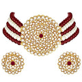 Aheli Pearl Diamond Choker Necklace & Round Earrings Gift for Women Indian Traditional Bollywood Fashion Bharatanatyam jewellery set - color: Maroon & White