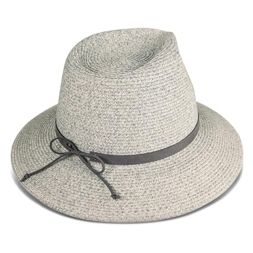 Lucky Brand Straw Hat | Travel | Vacation | Sun Protection | Lightweight | Breathable | Summer | Beach | Straw - color: Leather Tie - Gray