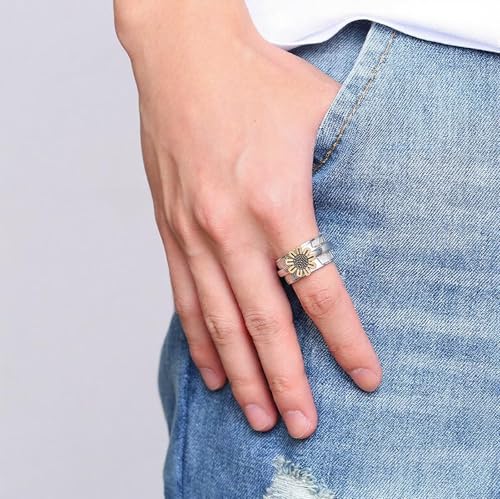 Stainless Steel Rings for Men Women, Vintage Chunky Silver Spinner Ring Band for Meditation, Relaxation& Stress Relief, Retro Wide Wrap Thumb Finger Midi Rings, Statement Cool Punk Band Ring Jewelry - color: R08Color1