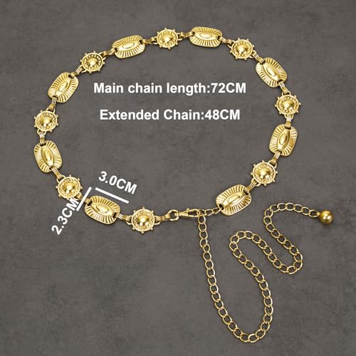 Luvatar Fashion Metal Waist Chain Belt Blouse Dress Sweater Chain Belt… - color: GOLD-F48