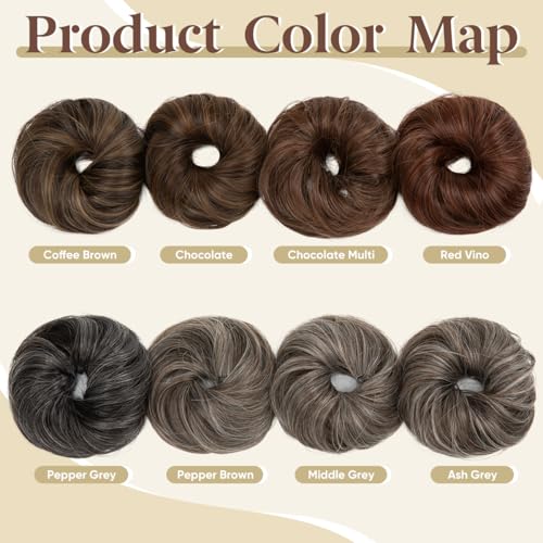 CJL HAIR 2PCs Small Cute Messy Bun Hair Piece for Thin Hair Women Mini Synthetic Curly Bun Scrunchies Updo Hairpieces Pepper Grey - color: 2PCS-Pepper Grey