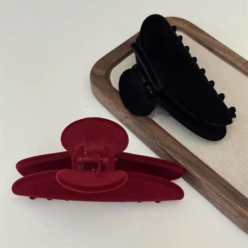 Vintage Red Velvet Hair Claw Clip, Luxe Velvet Texture Elegant French Barrette Non-Slip Hair Accessories for Women Hair Styling (Black) - color: Black