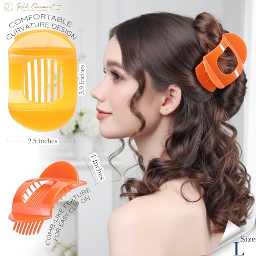 RC ROCHE 6 Pcs Flat Claw Hair Clips for Women Thick Hair French Round Duckbill Square Secure Strong Hold Grip Clamps Barrettes Curved No Slip No Crease Styling Cute Extra Jumbo XL, Large Jelly Candy - color: (Large) Jelly Candy