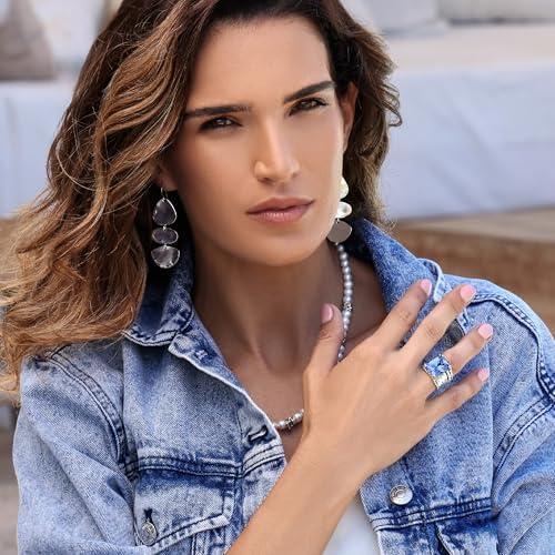 JEAN RACHEL JEWELRY 925 Sterling Silver Ring - Hammered Vintage Design with Octagon Shaped Cubic Zirconia - Hypoallergenic, Lead & Nickel Free - Artisan Handcrafted Statement Rings for Women - color: Tanzanite CZ