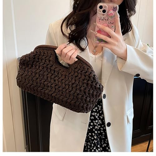 Women's handmade woven handbag beach vacation handbag straw crossbody bag - color: Brown