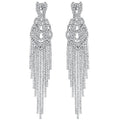Silver Rhinestone Crystal Bridal Chandelier Long Tassels Dangle Earrings for Wedding - color: B-2