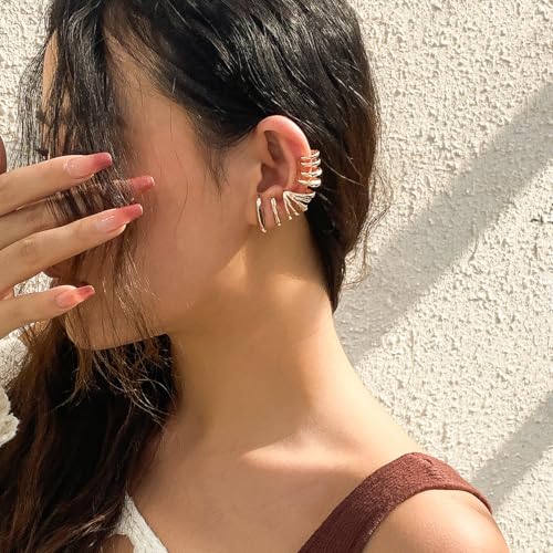 Ear Cuff Earrings for Women Chunky Ear Cuff Colourful Non Pierced Ear Cuff Non Piercing Clip On Cartilage Wrap Cuff Earrings Jewelry Gifts - color: 243-Gold