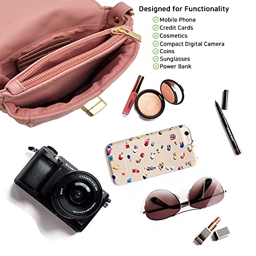 Phone Crossbody Bags for Women Small Vegan Leather Mini Shoulder Wallet Card Quilted Purse - color: B - Pink & Gold
