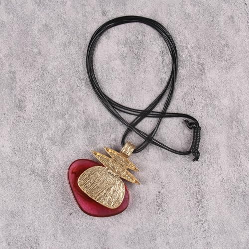 Leather Necklace for Women Large Pendant Hippie Choker Necklace Vintage Sweater Necklace Chunky Boho Necklaces for Women - style: Leather Bohemian Necklaces