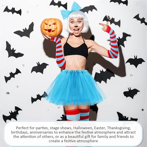 Women Tutu Costume Accessories Set, Striped Knee Socks Tutu Skirt Sunglasses and Bow Headband Colorful Party Favors - color: Light Blue