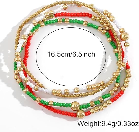 Dainty Gold Plated Tiny Ball Colorful Beaded Stack Bracelets Sets for Women,3Pcs Stackable Cute Bracelet Stretch Trendy Ball Jewelry Friendship Gift - color: Christmas