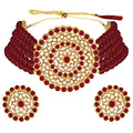 Aheli Pearl Diamond Choker Necklace & Round Earrings Gift for Women Indian Traditional Bollywood Fashion Bharatanatyam jewellery set - color: Red