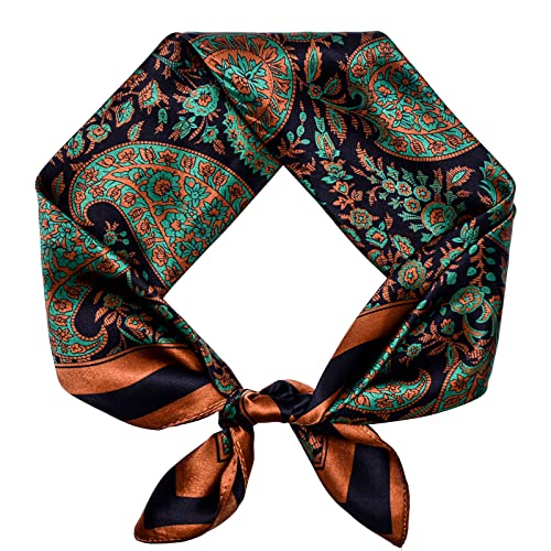 Stlvoll 100% Silk Head Scarf for Women - 27" Hair Scarves Satin Bandanas Square for Night Sleeping with Gift Packed - color: Green/Khaki/Black