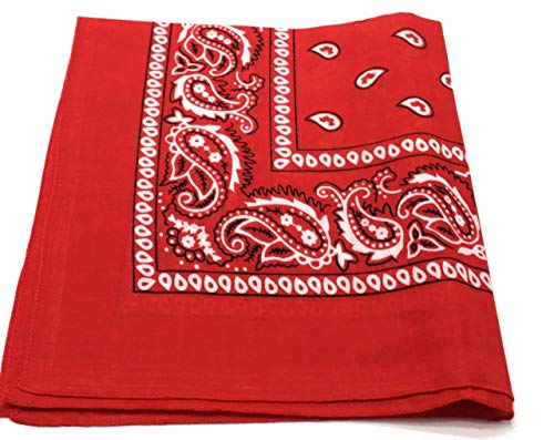 Pack of 3 X-Large Polyester Non Fading Paisley Bandanas 27 x 27 Inches by M.H.I. - color: Red