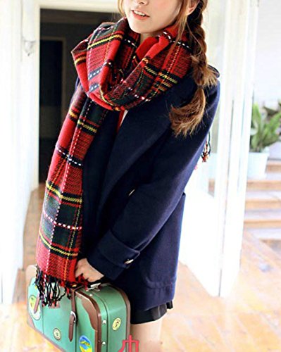 Wander Agio Women's Fashion Long Shawl Big Grid Winter Warm Lattice Large Scarf - color: Red Blue