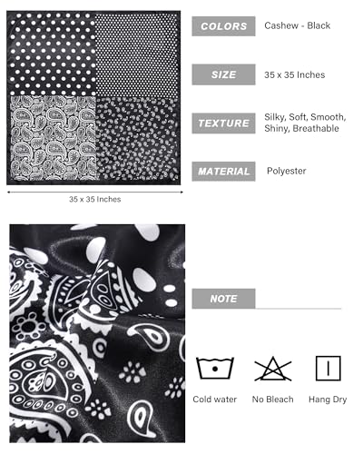 AWAYTR 35” Satin Head Scarf for Women Like Silk Scarf for Hair Scarf Satin Hair Bandana Women Headscarf Hair Wrap Scarf Neck - color: Cashew - Black