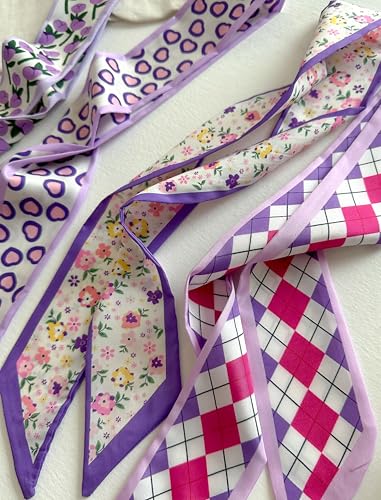 4/40 Pcs Hair Scarf for Women, 35"x2.36" Lightweight Silk Headband, Purse & Bag Scarves Gift Collection - color: Orchid
