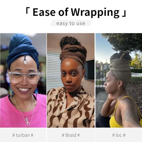 Head Wraps for Black Women, Breathable Headwrap Soft Long Hair Wraps Wide Headscarves for Locs Braids - color: 5pcs-(black,army Green,brown,camel,navy Blue)