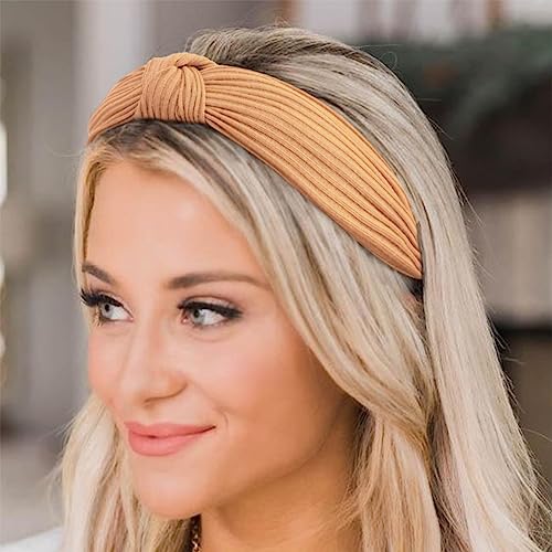 DRESHOW 8 Pack Knotted Headbands for Women Wide Turban Headband Yoga Exercise Ribbing Hair Hoop Hair Bands Accessories - color: 8 Pack：printed Patterned+solid Color