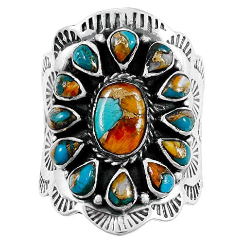 Sterling Silver Genuine Gemstones & Turquoise Ring (SELECT color) - color: Spiny Turquoise